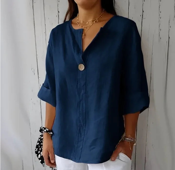 Clara – Blouse Élégante en Lin à Coupe Ample