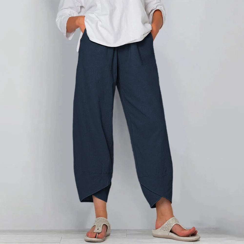 Gabrielle™ – Pantalon large en coton et lin à taille haute