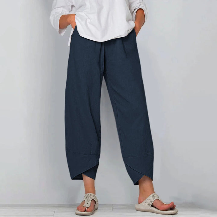 Gabrielle™ – Pantalon large en coton et lin à taille haute