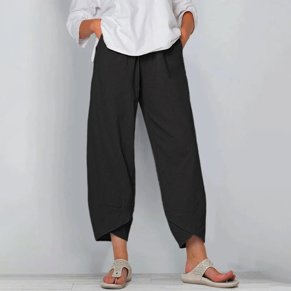 Gabrielle™ – Pantalon large en coton et lin à taille haute