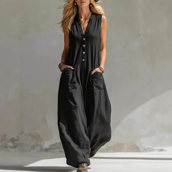 Liora | Casual Sleeveless Jumpsuit in Linen and Cotton