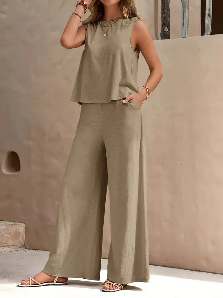 Ensemble Deux-Pièces Sans Manches Danielle™ | Haut Sans Manches et Pantalon Large