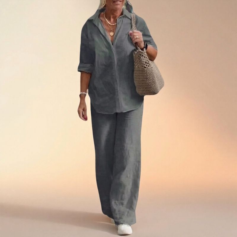 Cartagena™ – Ensemble fluide en coton et lin avec blouse à fentes latérales