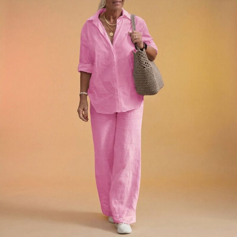 Cartagena™ – Ensemble fluide en coton et lin avec blouse à fentes latérales
