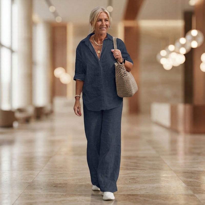 Cartagena™ – Ensemble fluide en coton et lin avec blouse à fentes latérales