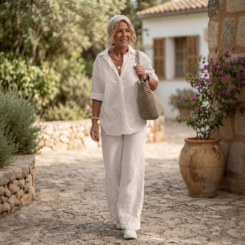 Cartagena™ – Ensemble fluide en coton et lin avec blouse à fentes latérales