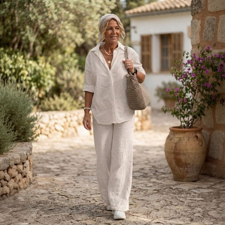 Cartagena™ – Ensemble fluide en coton et lin avec blouse à fentes latérales