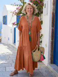 Zinnia | Short Sleeve Tiered Blue Maxi Dress