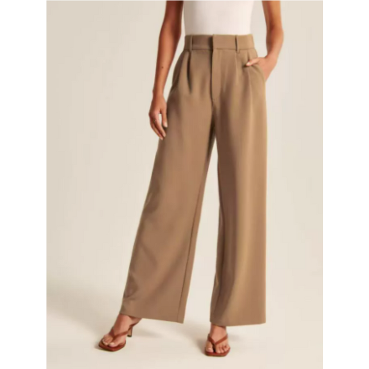 Pantalon large taille haute | Devant plissé | Pantalon de bureau ajusté