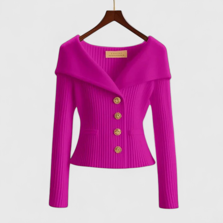 KARIS™ – Veste en Maille Boutonnée Épaules Dénudées