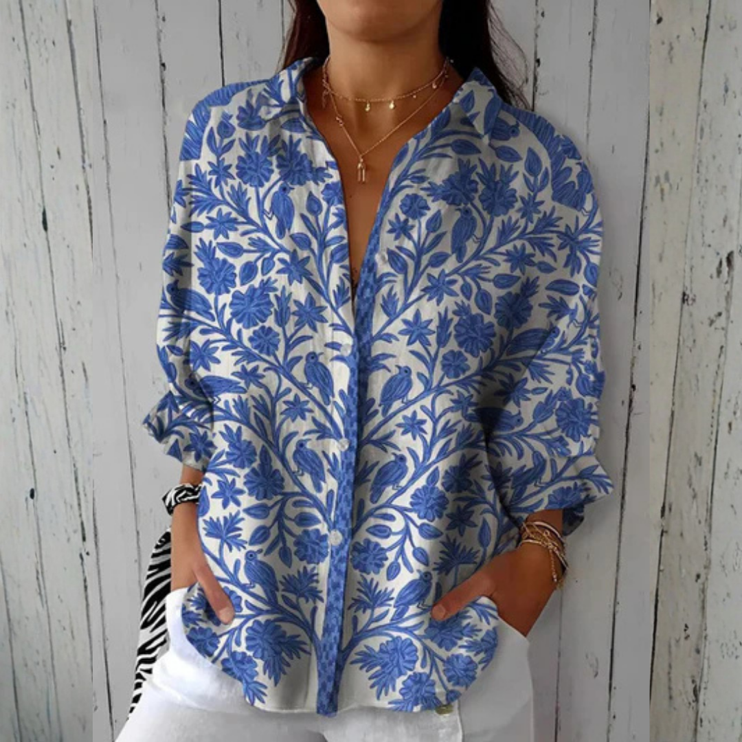 Isebelle – Chemisier Floral Bleu