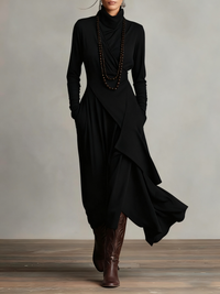 Lonnie | Elegant High-Neck Asymmetrical Draped Maxi Dress