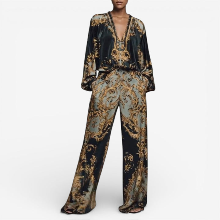 Maureen™ Ensemble Imprimé Élégant | Co-Ord Fluide Orné