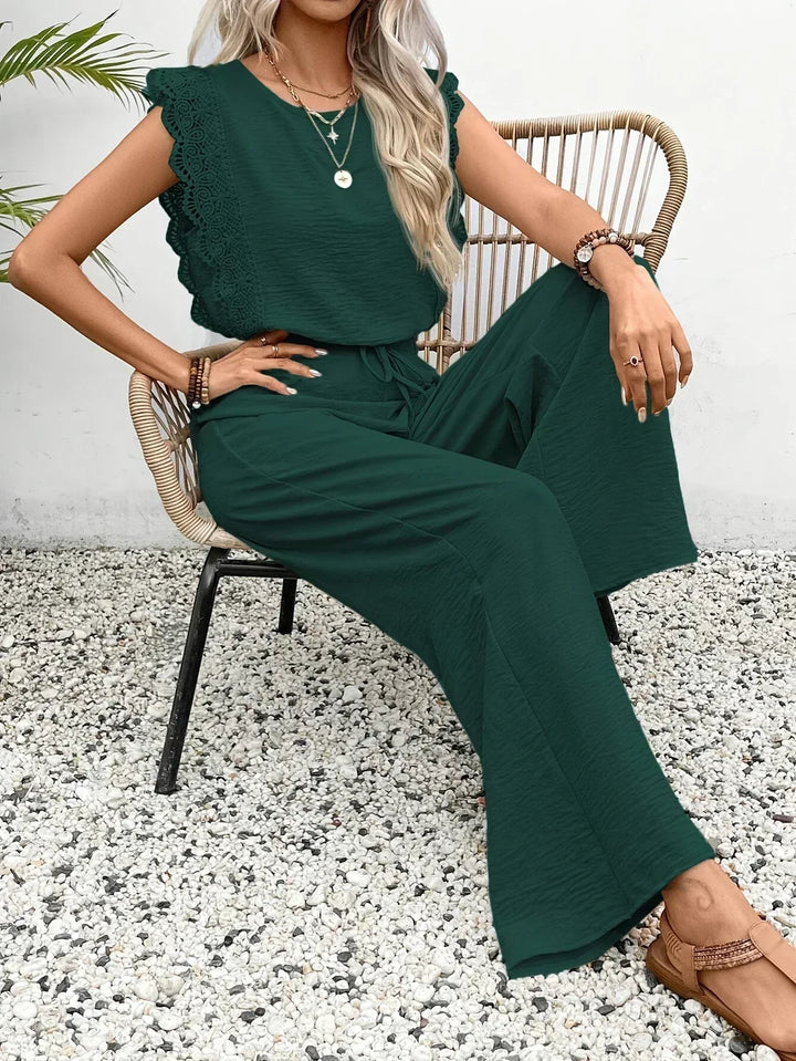 Zella™ Ensemble Élégant en Deux Pièces | Haut avec Dentelle et Pantalons à Jambes Amples
