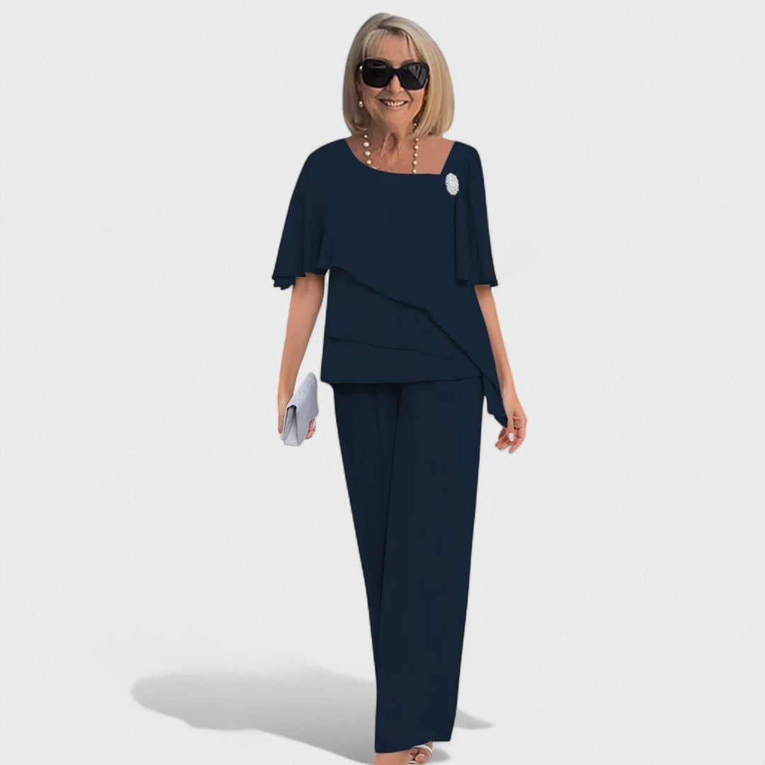 Ensemble Élégant Wynonna™ en Deux Pièces | Haut Superposé et Pantalons à Jambes Amples