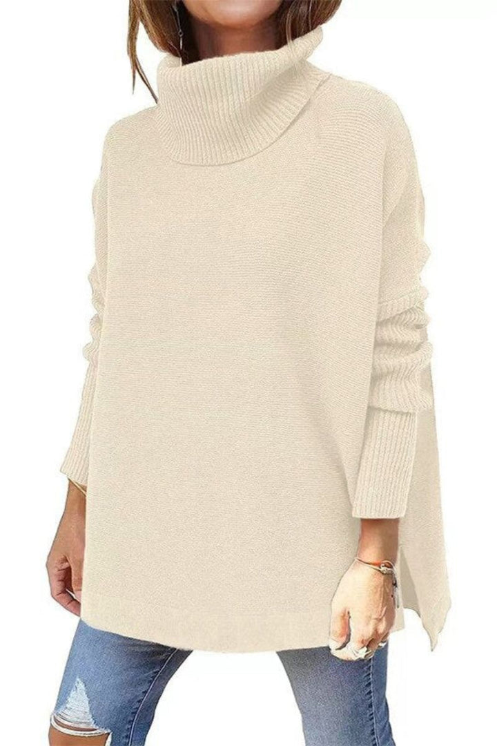 Amara relaxed polo neck jumper in Beige