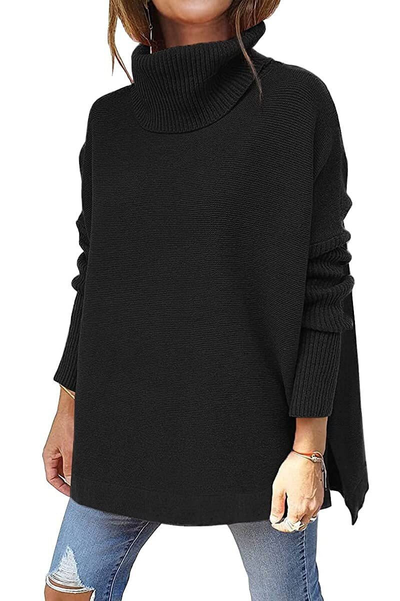 Amara relaxed polo neck jumper in Black