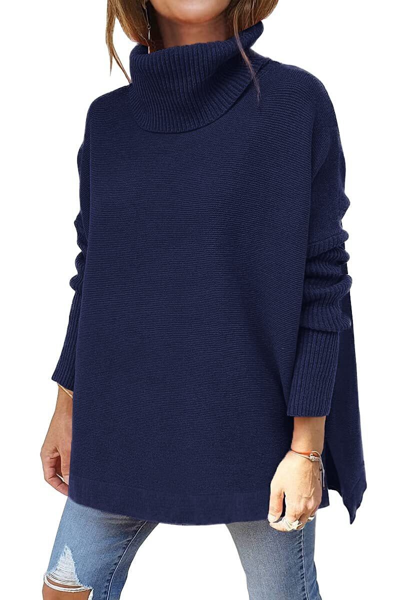 Amara relaxed polo neck jumper in Blue