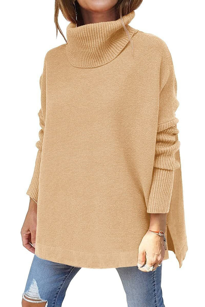 Amara relaxed polo neck jumper in Brown