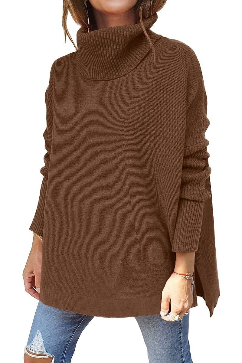 Amara relaxed polo neck jumper in Dark Brown