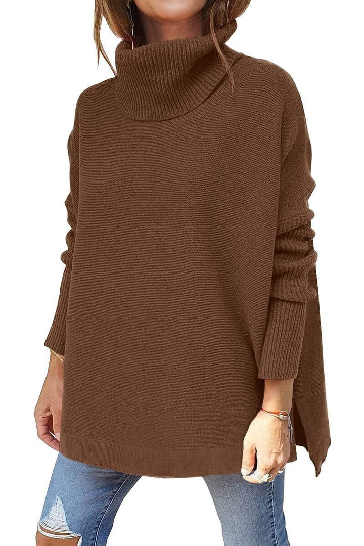 Amara relaxed polo neck jumper in Dark Brown