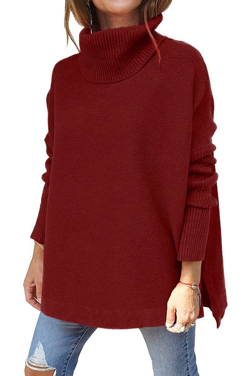 Amara relaxed polo neck jumper in Red