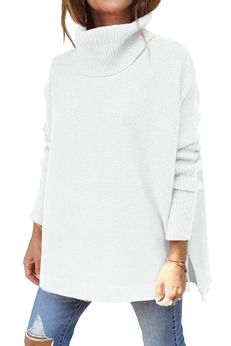 Amara relaxed polo neck jumper in White