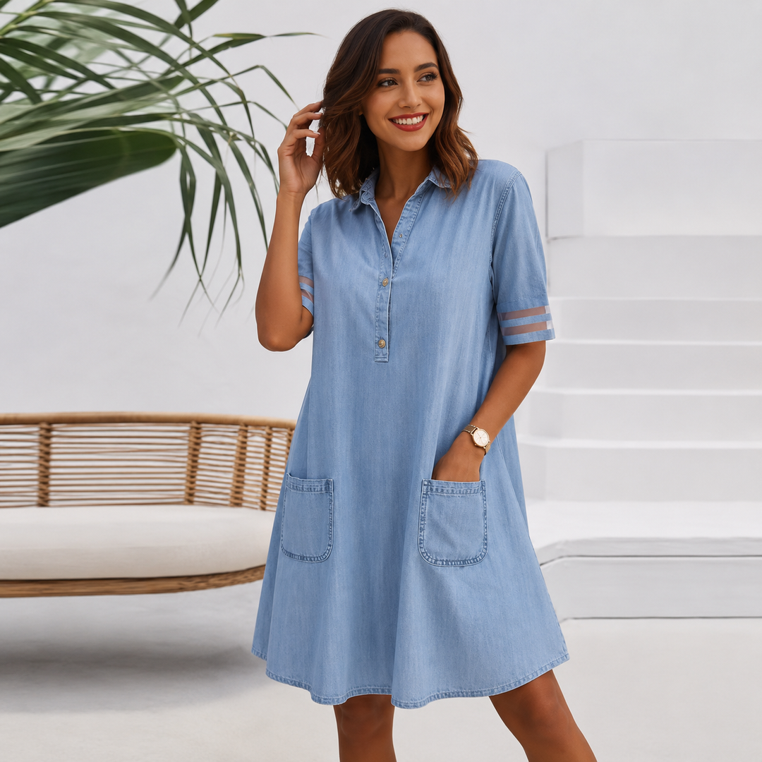 Brittany™ | Tummy-Hiding Denim-Look Blouse Dress