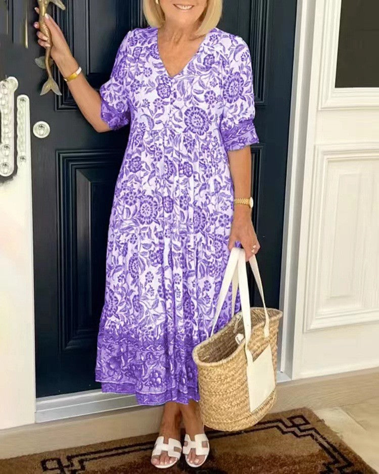 Keisha™ | Robe florale élégante à col en V et allure gracieuse