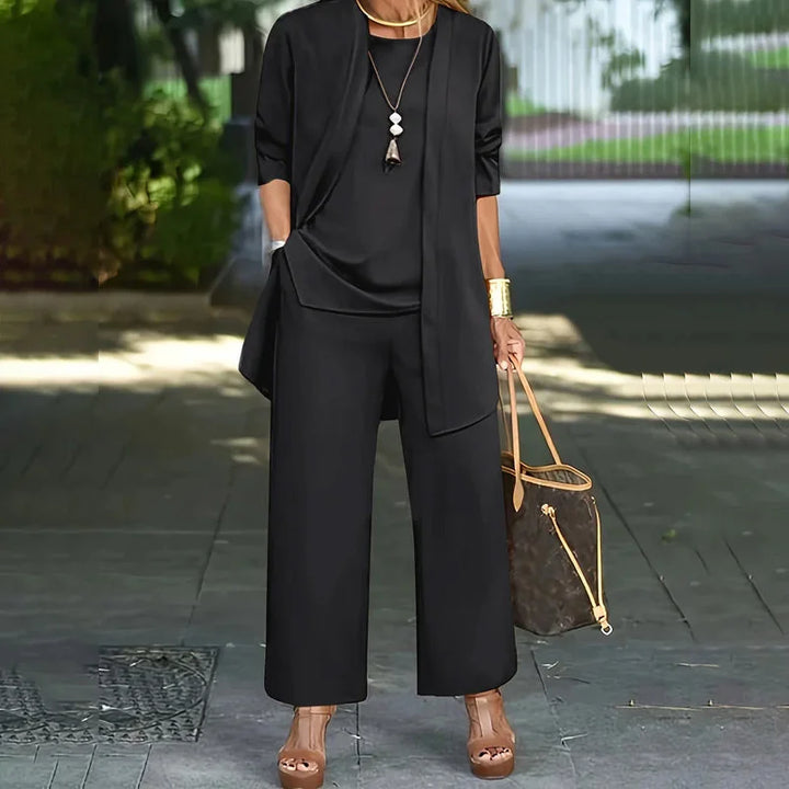 Ensemble Décontracté Élégant Laney™ en Trois Pièces | Haut Coordonné, Cardigan & Pantalon Large