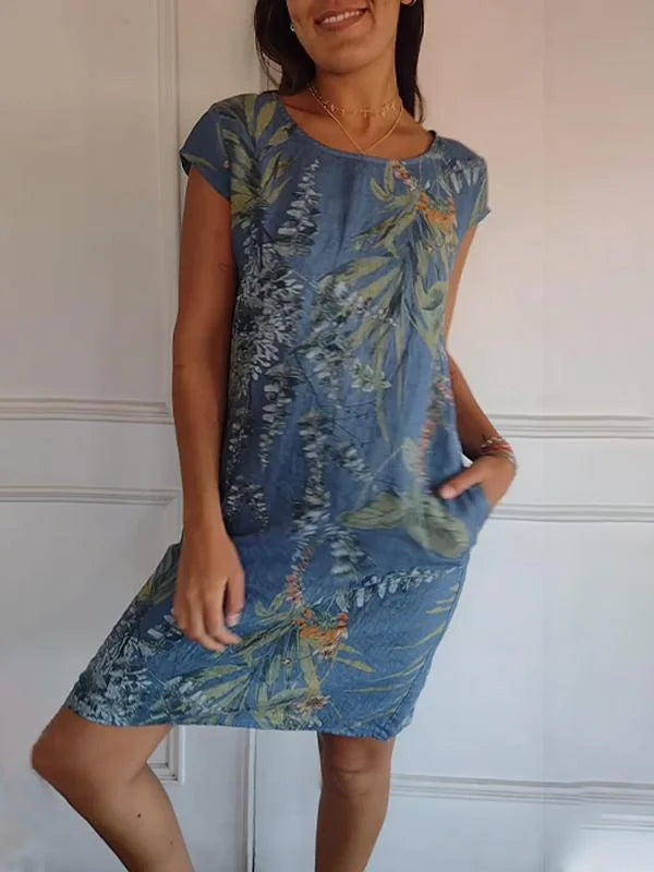 Léonelle™ | Robe d’été imprimée en coton et lin avec poches