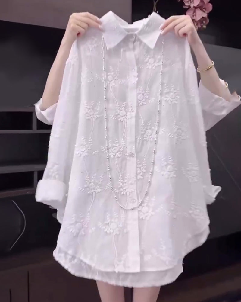Madeleina™ – Chemise brodée élégante à épaules tombantes
