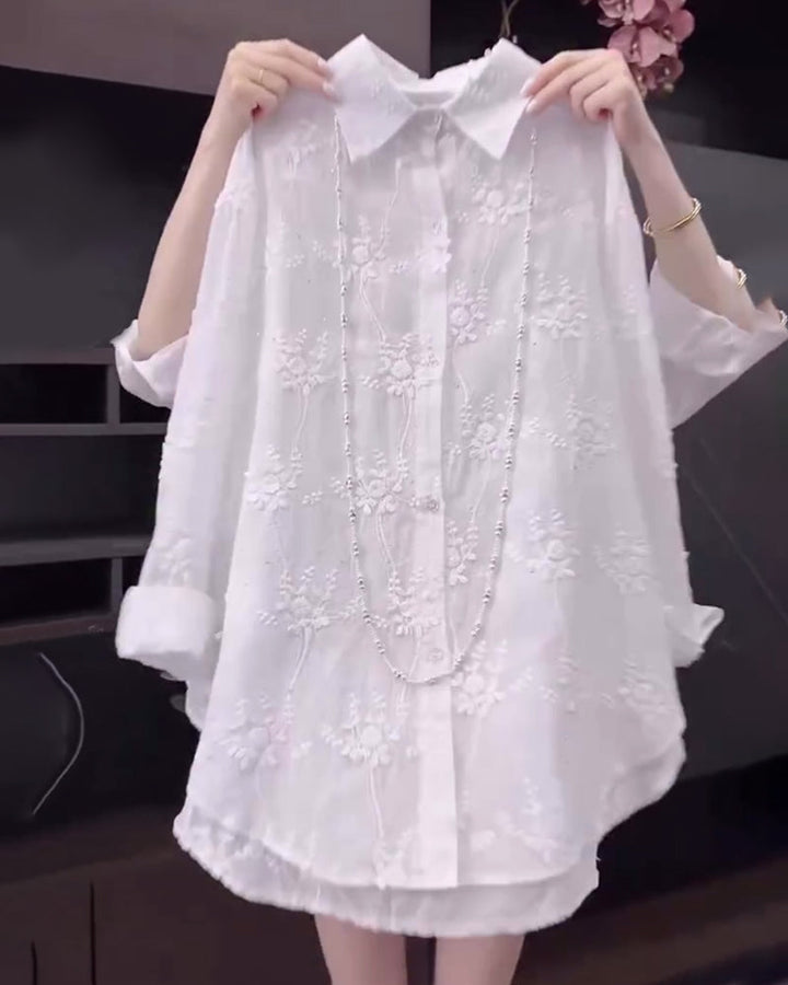 Madeleina™ – Chemise brodée élégante à épaules tombantes
