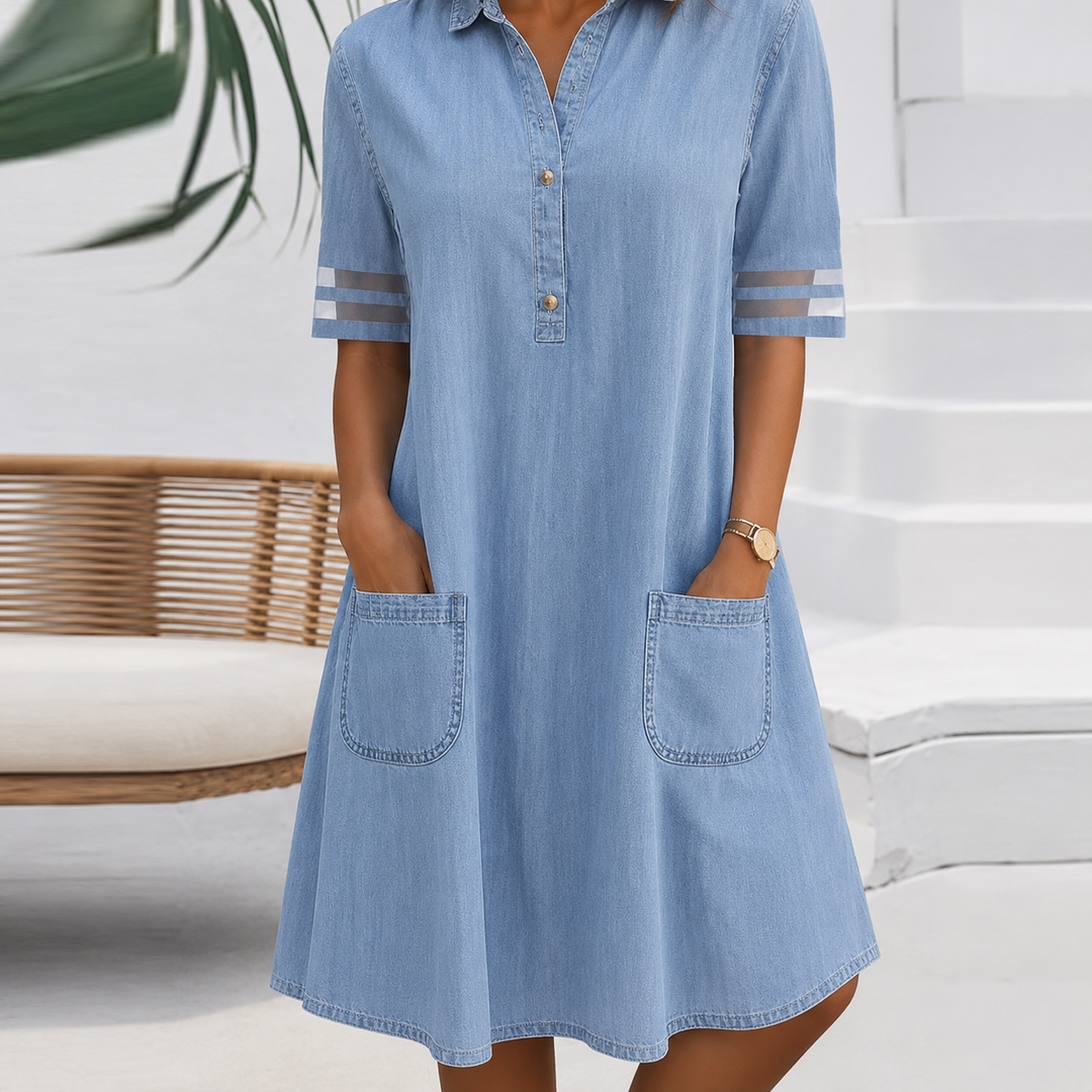 Brittany™ | Tummy-Hiding Denim-Look Blouse Dress