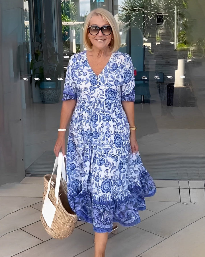 Keisha™ | Robe florale élégante à col en V et allure gracieuse