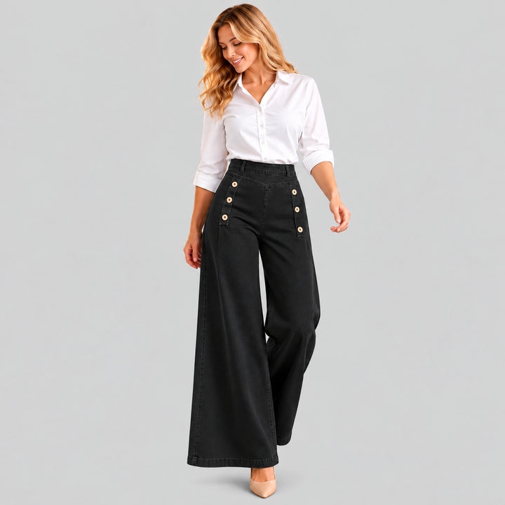Belilica wide-leg stretch jeans with button detail in Black