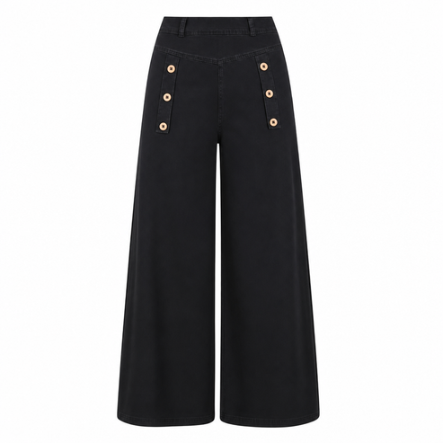 Belilica wide-leg stretch jeans with button detail in Black