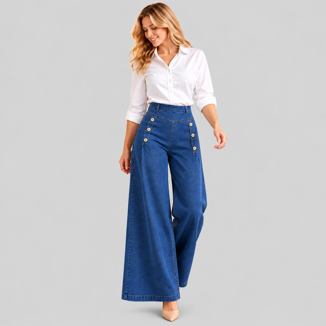Belilica wide-leg stretch jeans with button detail in Blue