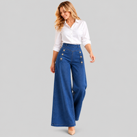 Belilica | Ladies Wide-Leg Stretch Jeans with Button Detail