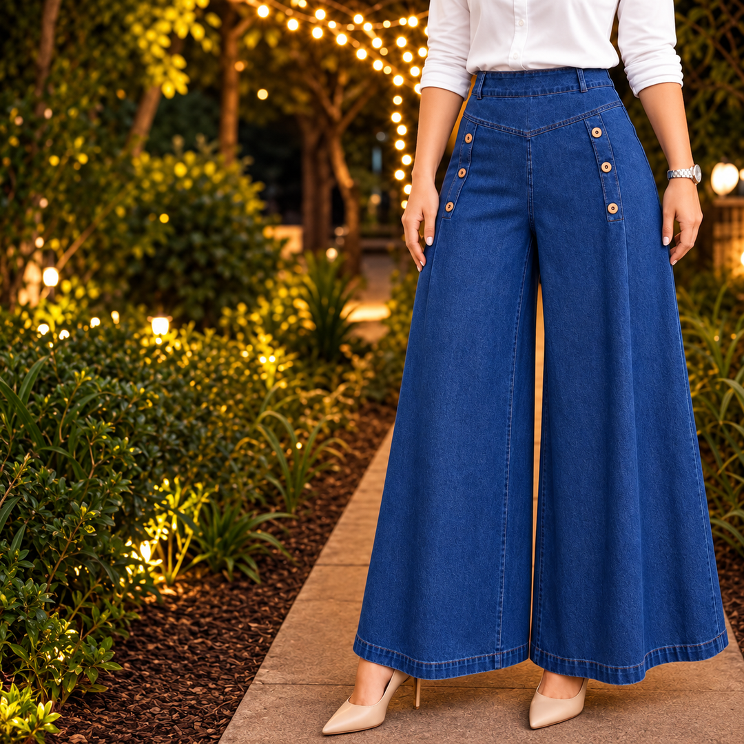 Belilica wide-leg stretch jeans with button detail in Blue