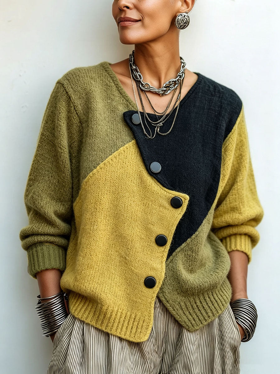 Bérénice asymmetric button knit cardigan in Green