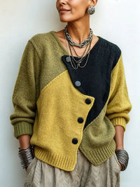 Bérénice | Ladies Asymmetric Button Knit Cardigan