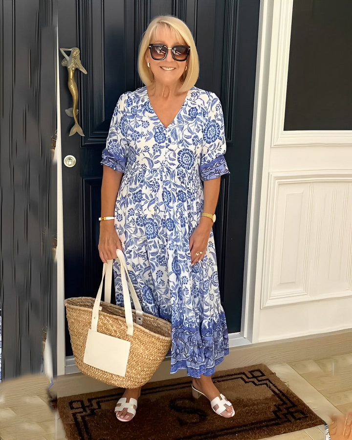 Keisha™ | Robe florale élégante à col en V et allure gracieuse