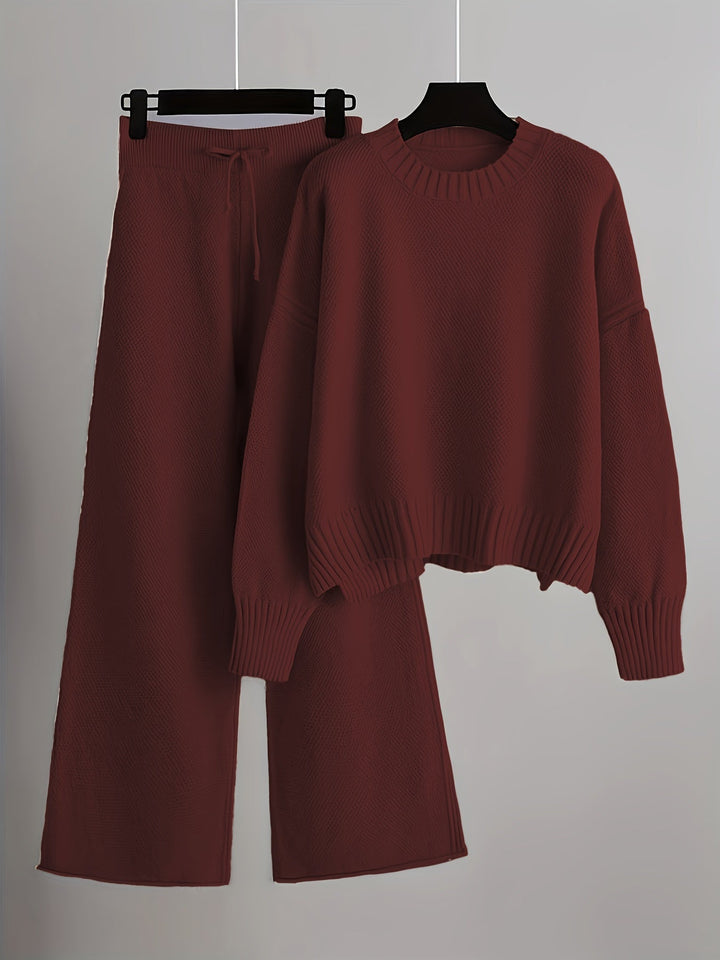 Ensemble de Loungewear Tricoté Douillet Emily™ | Pull Détendu et Pantalon à Jambes Amples