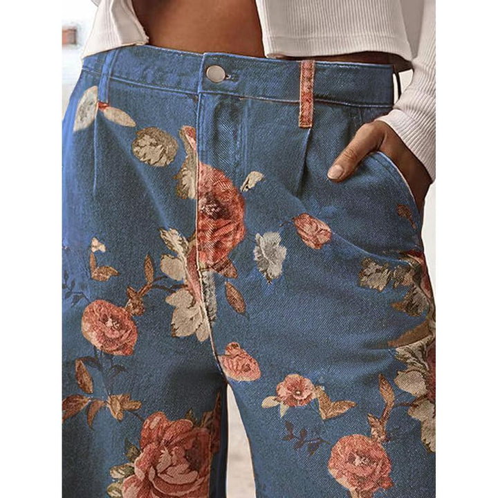 Pantalon large à taille haute floral décontracté