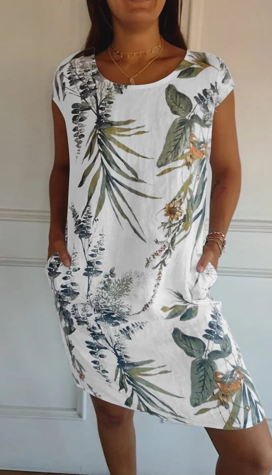 Léonelle™ | Robe d’été imprimée en coton et lin avec poches