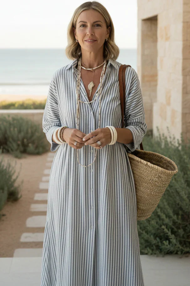 Elle| Striped Shirt Dress
