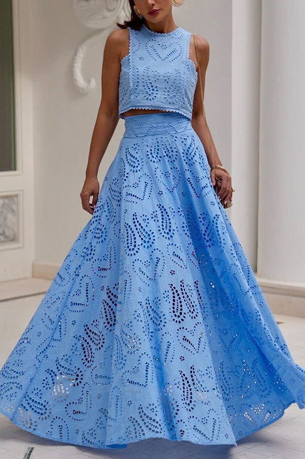 Ensemble Larissa™ Haut Brodé & Jupe Maxi Taille Haute | Élégant Ensemble Deux Pièces