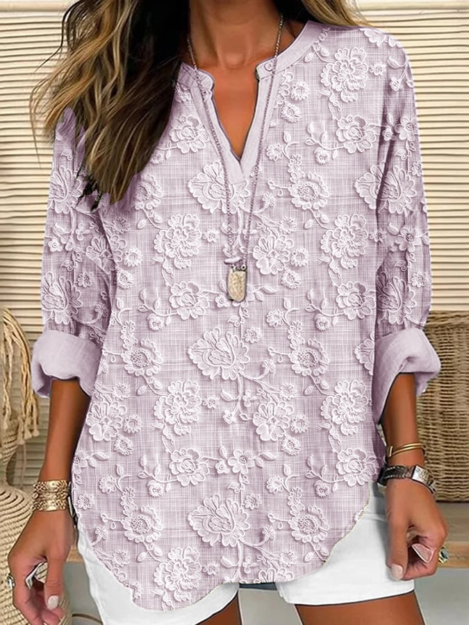 Liora | Blouse brodée fleurie – Col V élégant