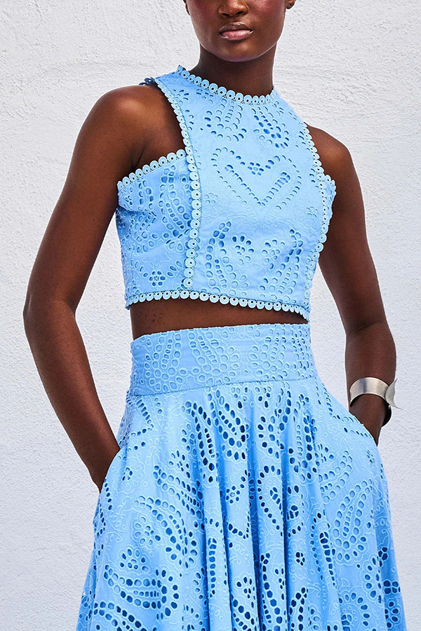 Ensemble Larissa™ Haut Brodé & Jupe Maxi Taille Haute | Élégant Ensemble Deux Pièces